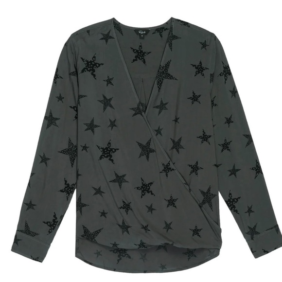 Rails Hillary Charcoal Cheetah Stars Faux Wrap Blouse Top - Picture 4 of 7